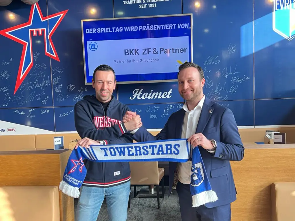 bkk zf partnerschaft bild Ralf Hirmke, Vorstand der BKK ZF mit Towerstars Geschäftsführer Raphael Kapzan. Bild: D.Keckeis